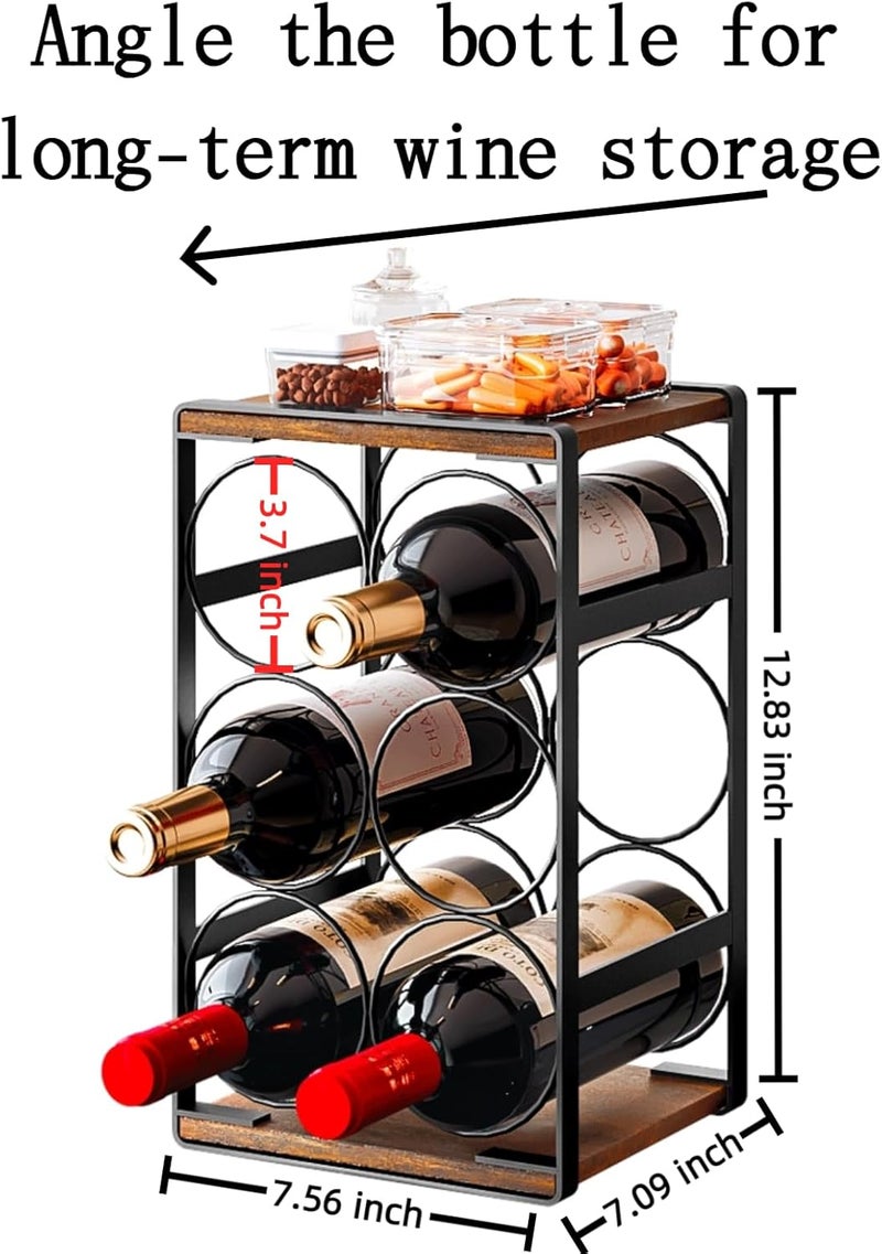 Dazioter Wood Countertop Wine Rack No Need Assembly 6 Bottles Black + Rustic Brown - Image 4